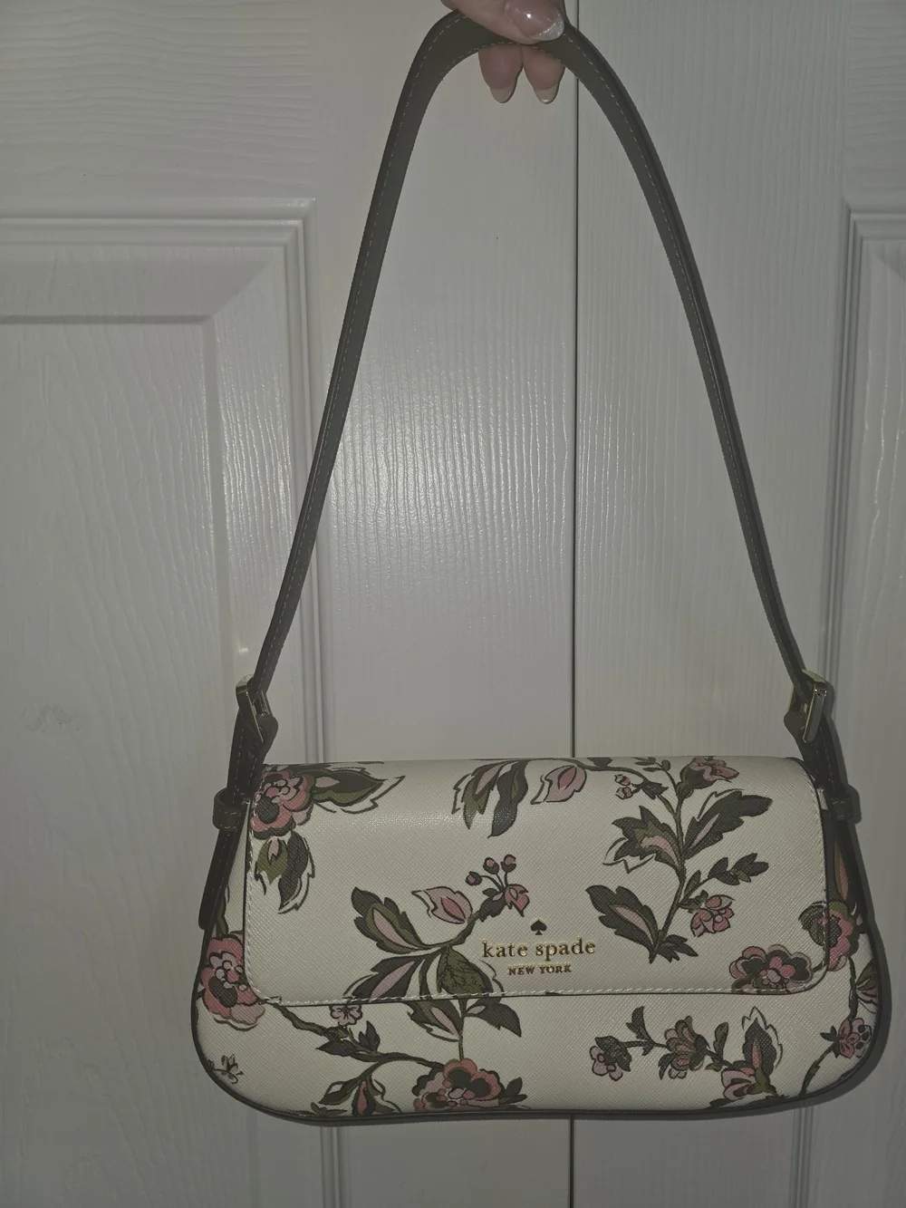 kate spade Cream Floral Shoulder Bag with Pink and Green Accents
